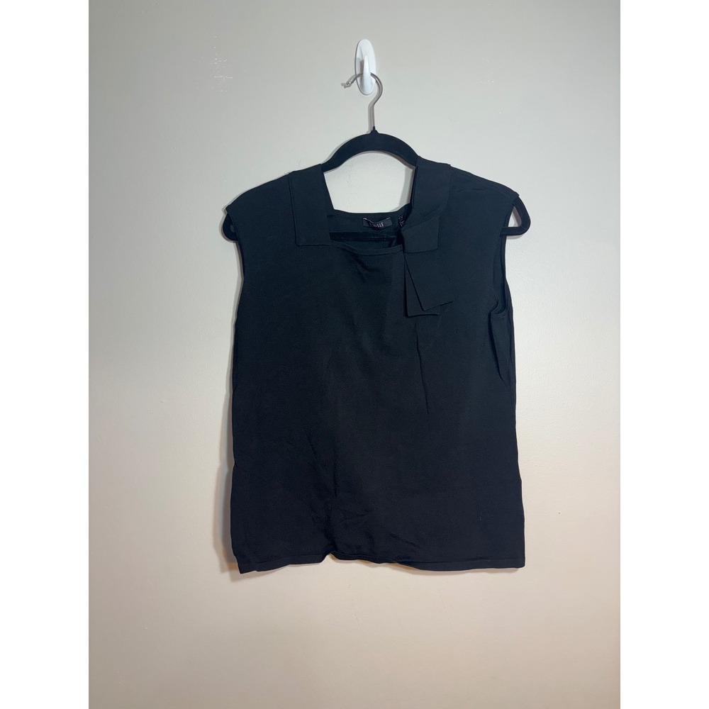 Carlisle Black Sleeveless Knit Top Square Neck Bow Accent Womens Large‎